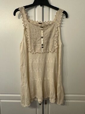 Free People cream lace button down knit mini dress S